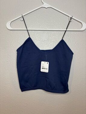 Free People Navy Spaghetti Strap Crop Camisole